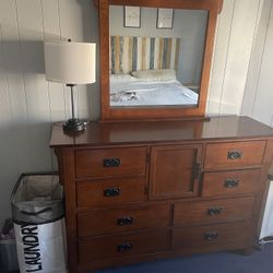 Vintage Nine Drawer, Dresser, And Mirror