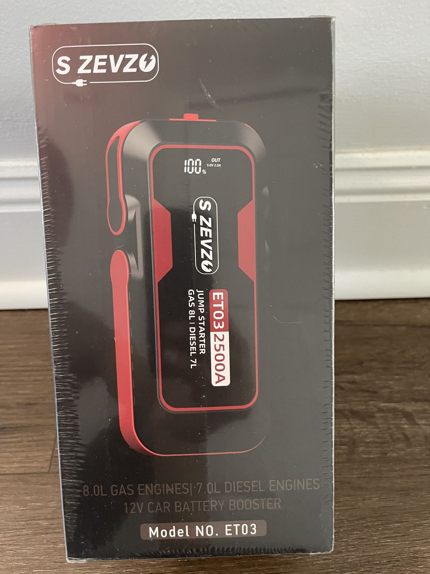 S ZEVZO ET03 Car Jump Starter 2500A Jump Starter Battery Pack w/ Case
