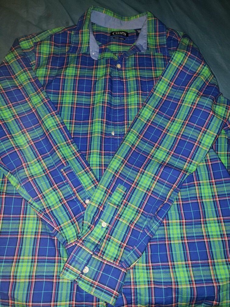 Men's Chaps Button Up Dress Shirt Plaid Size XL