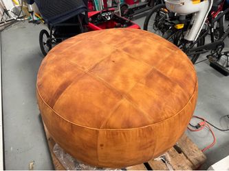 Tan Leather Floor Ottoman