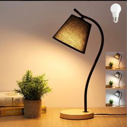 Black Table Lamp with Wood Base