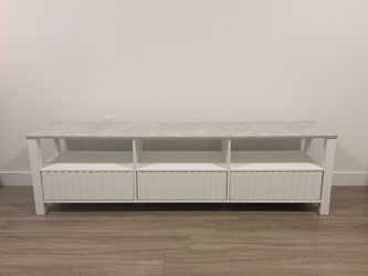 White TV Stand with Marble-Top and 3 Drawers