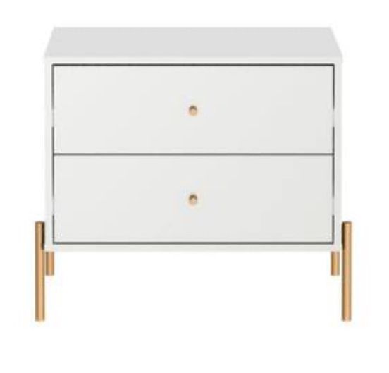 New White 2 Drawer Nightstand With Gold Trim