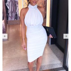 AX Paris White High Neck Ruched Dress Size 10