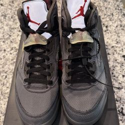 Jordan 5 Retro OFF-WHITE Black Muslin Fire Red CT8480-001 Size 7 Men’s