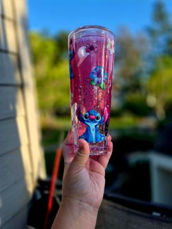 Stitch with flowers Snow Globe Tumbler lava drip Libby style Starbucks