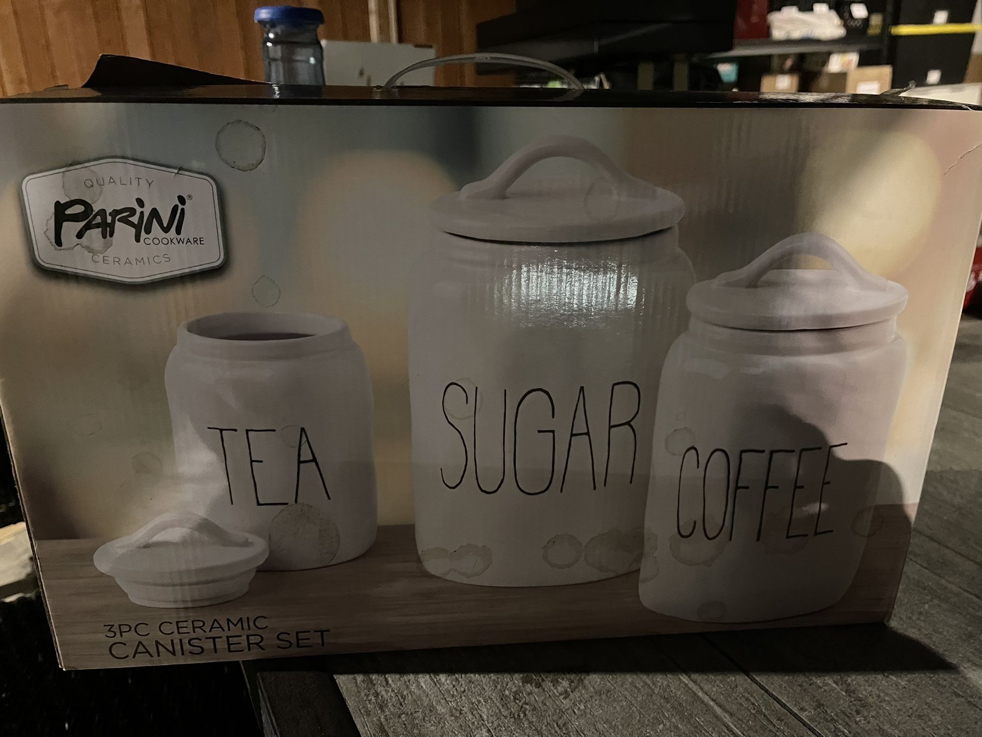 NEW Parini 3-Piece White Farmhouse Tea, Sugar & Coffee Ceramic Canister Set