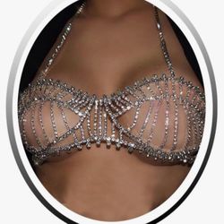 Rhinestone Chest Chain Bra Silver Beach Sexy Bra Top Lingerie Crystal Underwear Nightclub Carnival Bra Body Chain Jewelry for Women, Adjustable, Jewel