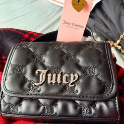 Juicy Couture Black Quilted Crossbody Bag NWT Rhinestone Logo Y2K