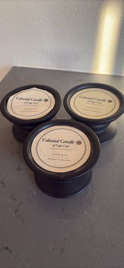 Three Ceramic Black Colonial Candle Pillar Plates