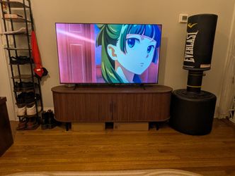 Mid Century Modern 63" TV Stand for 70" TV, Wood Entertainment Center with Storage and Shelve