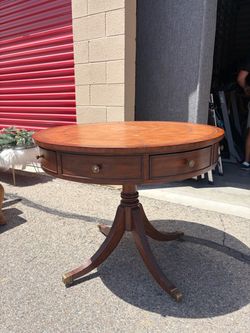 Vintage Round Pedestal Drum Table with Drawers