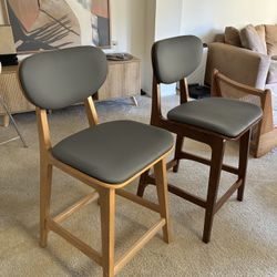 Barstools Wood Leg With Faux Leather Seat