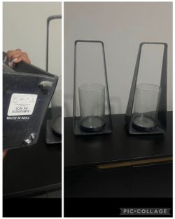Metal and glass hurricane candle holders