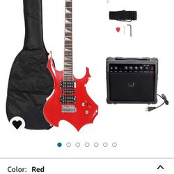 GLARRY Electric Guitar Buring Flame Design HSH Pickup for Beginner Right Hand with 20W AMP, Cable, Strap, Bag, Tremolo Arm and Accessories (Red)