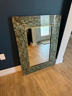*******24 hour FLASH SALE*******Large Pier 1 Imports Iridescent Green Mosaic Tile Statement Wall Mirror