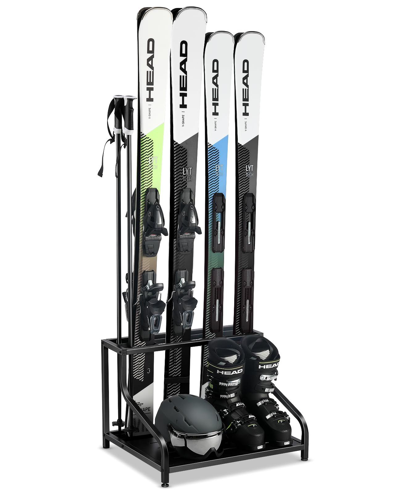 Heavy Duty Ski Rack Stand - 4 pair Organizer for Skis & Equipment