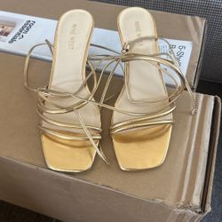 Gold Nine West Heels With Straps 9.5