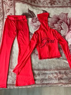 Red "Girl" Tracksuit Set - Hoodie & Bell Bottom Pants