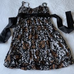 Floral Bubble-Hem Mini Dress with Stretch Adjustable Straps & Sash Ties