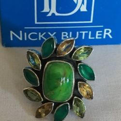 NICKY BUTLER RAJ 5.5ct GREEN TURQUOISE CITRINE PERIDOT STERLING SILVER RING Size 6 Or 7‼️ Only 250 made ‼️