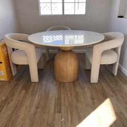 48” Round Doing Table 5pc Set - RH Dupe Dining Chairs - Free Delivery ✅ Round Dining Table With Marble Top 