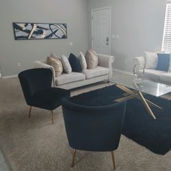 Velvet LoveSeat& Sofa With Glass Table