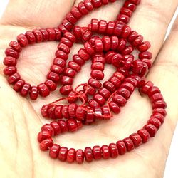 Lot Of Red Coral Disc Beads