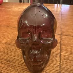 Skull Head Glass Bottle Decanter Cork Top 6 oz Purple
