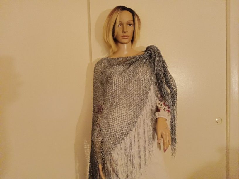 Silver Shawl With Tassels