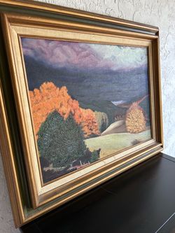 Mid-Century Oil Painting – "The Approaching Dusk in Fall” Original Vintage Framed Art