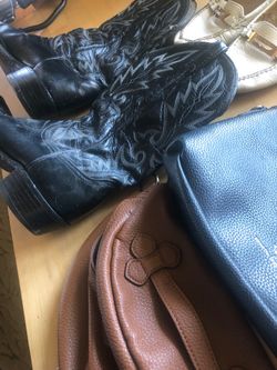 All 4 REAL leather: COACH shoes sz 7.5 $39 Cowboy boots sz 12 $39 purse $25 Fanny pack $19 -All for REAL LEATHER ITEMS for only $95 - Cash only in H.B