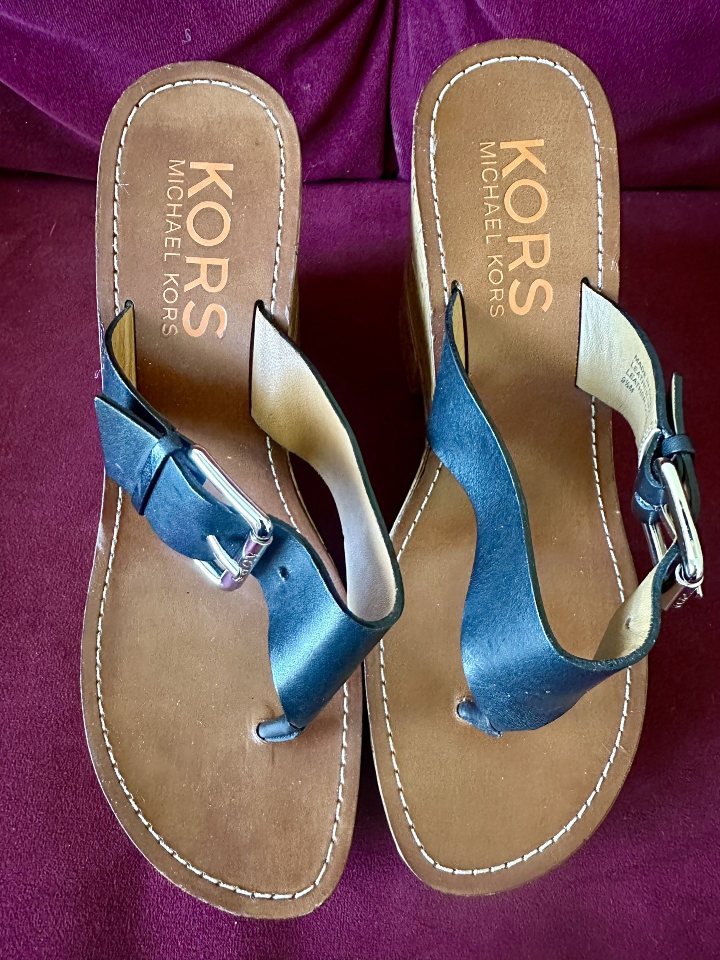 Michael Kors Black Vintage Wedge Women's Sandals size 9 1/2