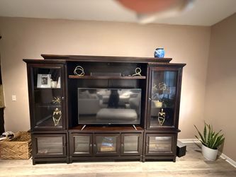 Dark Wood Entertainment Center Wall Unit