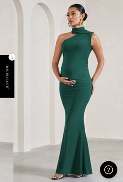 Green Ruched Asymmetric Maternity Maxi Dress