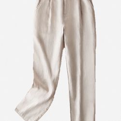 Women's High-Waisted Cropped Linen Trousers Loose and Casual