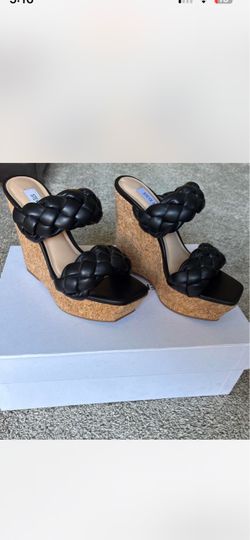 Steve Madden Black Braided Cork Wedge Sandals size 7