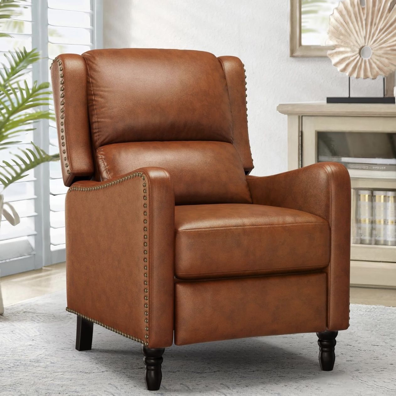 Upholstered Recliner Chair, Leather Push Back Recliner Chairs with Footrest