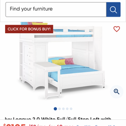 Ivy League white Twin/Full Step Loft Bunk With Chest And Desk Rooms to Go Bunkbed/Loft