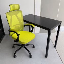 New In Box 40x20x30 Inches Tall Black Desk Table With Green Mesh Office Chair Combo Set 