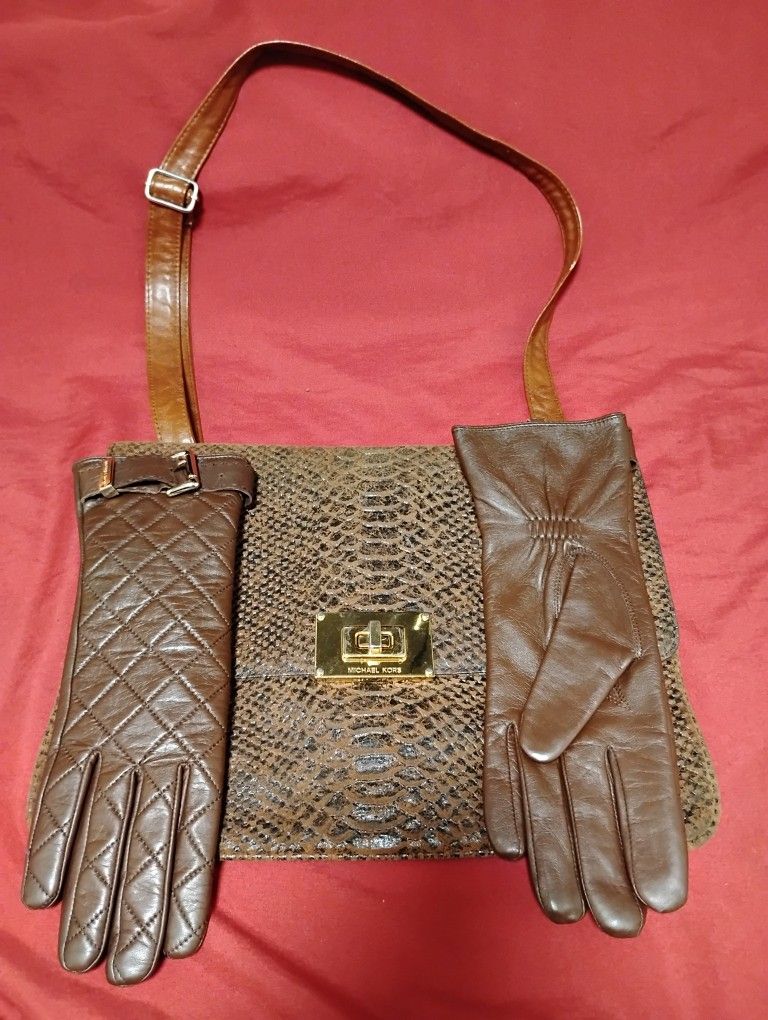 Michael Kors Snakeskin Purse & Quilted Gloves