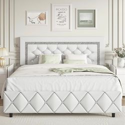 Queen Bed Frame, Upholstered Platform Bed with Button Tufted Headboard
Princess Platform Bed with Crystal Design,