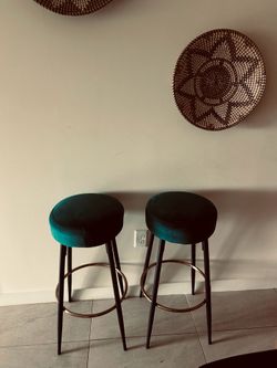 Emerald green velvet bar stools