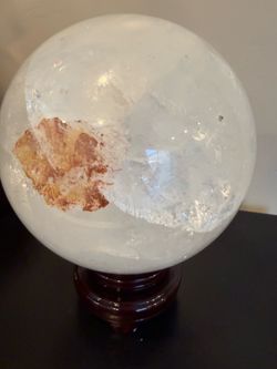 Massive 8” Clear Quartz Sphere w/ Hematite Inclusion + Stand – 20+ lbs