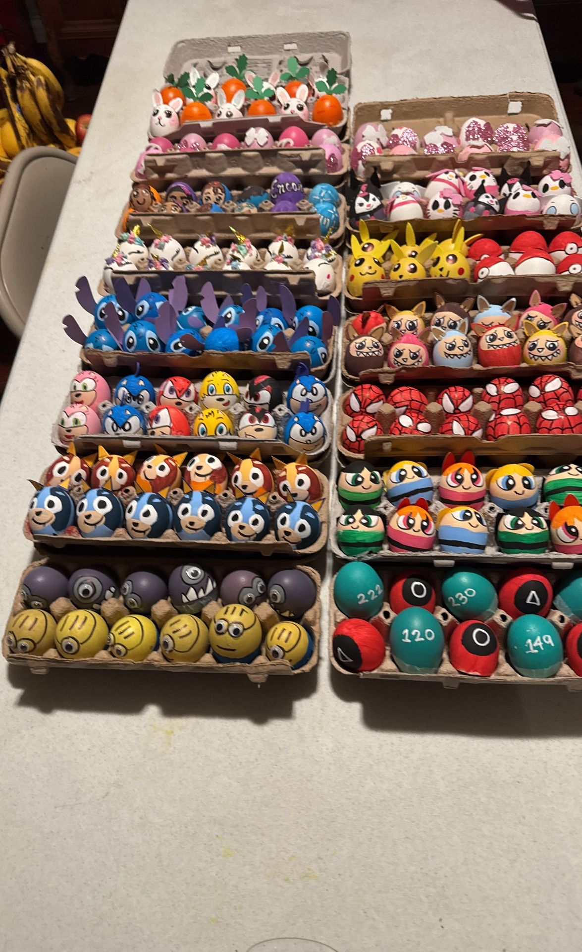 Easter Eggs With Confetti Different Characters Sonic Bluey Sanrio Pokémon Stitch Squid Games Power Puff Girls Spider Man Dia Del Conejo Labubu