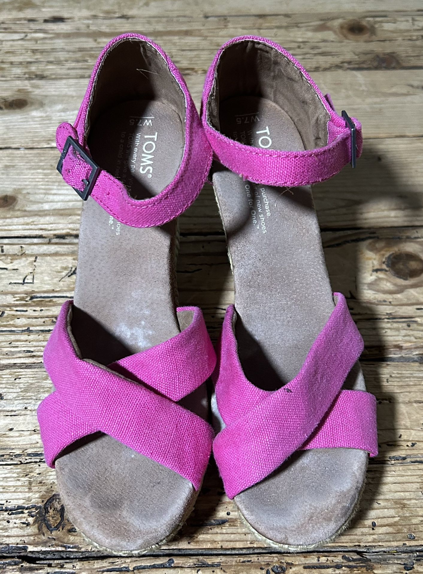 TOMS Pink Sienna Espadrilles Open Toe Wedges