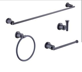 Oswell 4-Piece Bath Hardware Set with 24 in. Towel Bar,TP Holder, Towel Ring and Robe Hook in Matte Black
