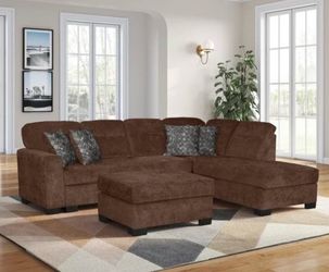 COSTCO Brown chenille sectional couch and ottoman