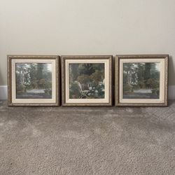Set of 3 Framed Garden Landscape Prints – Vintage Wall Art