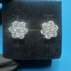 BRAND NEW! Moissanite Flower Stud Earrings $60! ! White Gold Plated ! PASS DIAMOND TESTER!